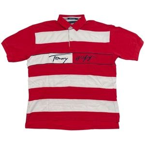 2001 Tommy Hilfiger Spellout Size XL Red & White Polo Shirt